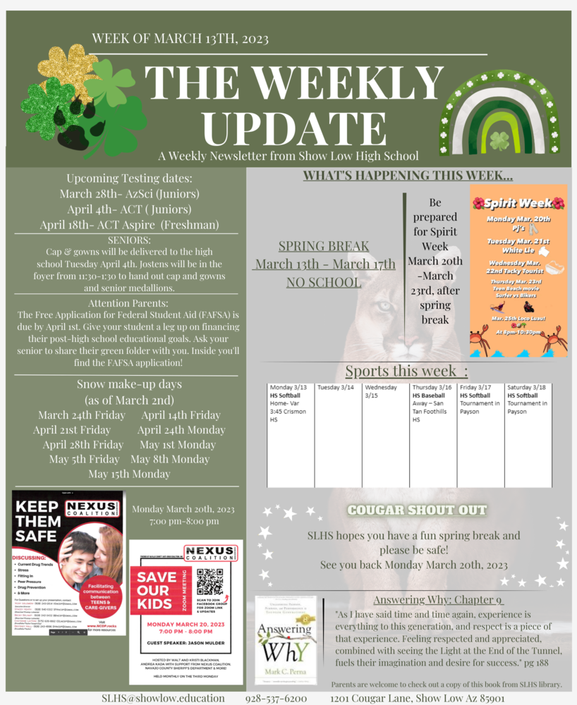 SLHS The weekly Newsletter week of March 13th- 17th