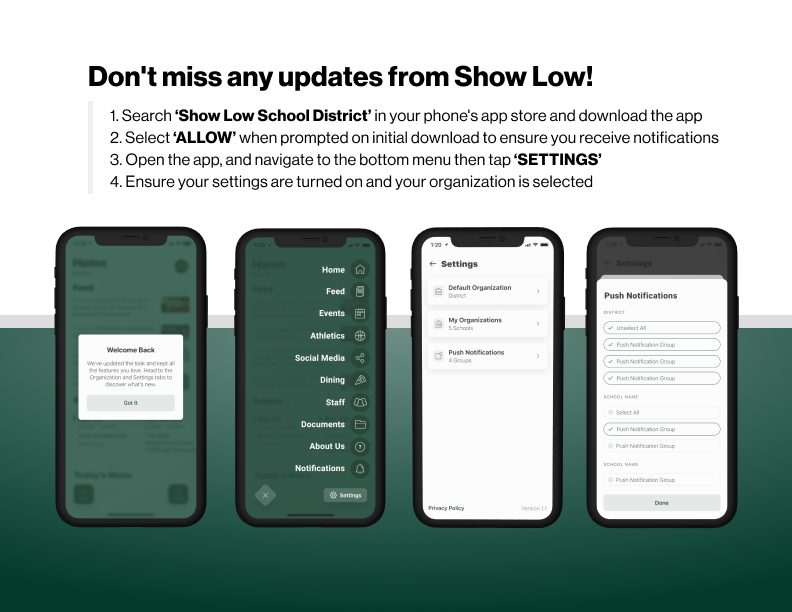 Dont miss any updates from Show Low! Directions on how to subscribe to push notifications